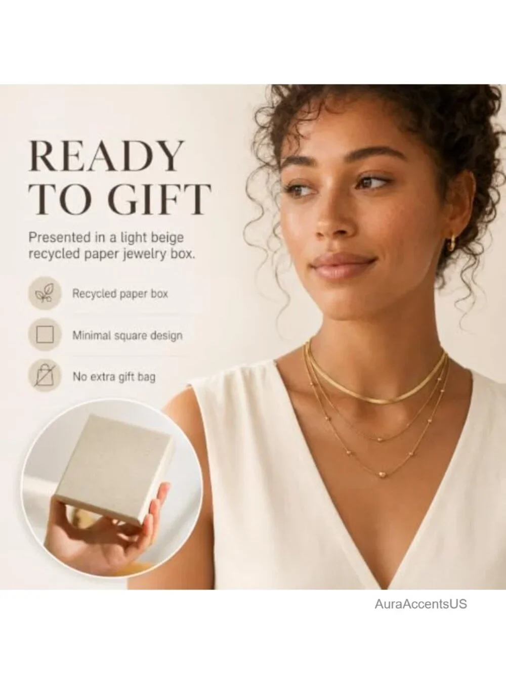 Gold Plated Stainless Steel 2 Piece Layered Necklace Set Snake Chain Dainty